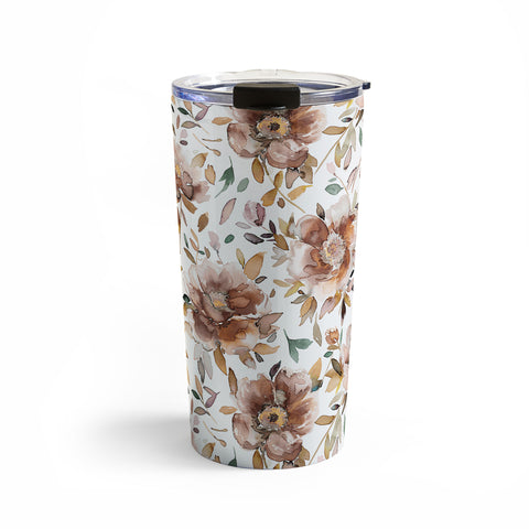 Ninola Design Cottage Peonies Watercolor Rust Travel Mug