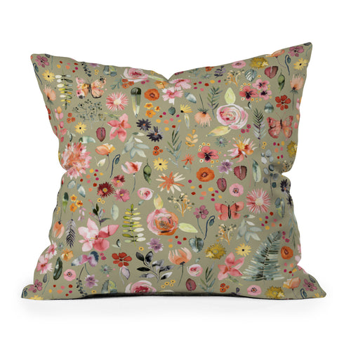 Ninola Design Countryside Colorful Plants Outdoor Throw Pillow