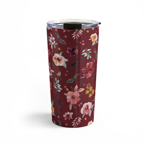 Ninola Design Countryside Floral Dark Red Travel Mug