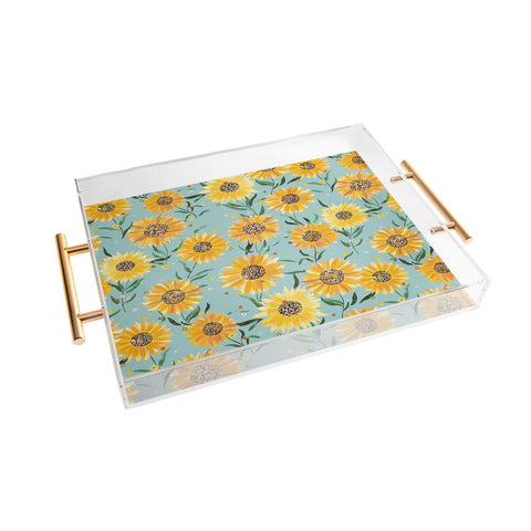 Ninola Design Countryside sunflowers summer Blue Acrylic Tray