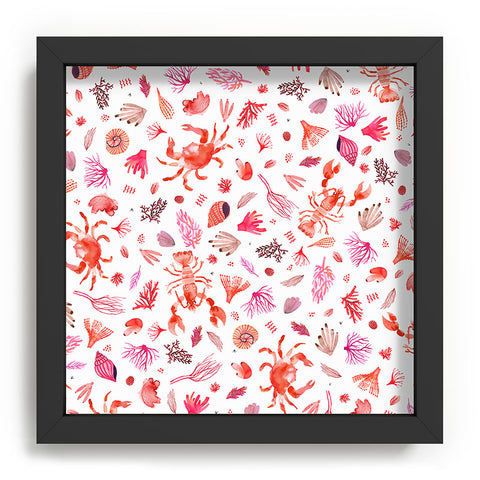 Ninola Design Crabs Lobsters Coastal Coral Reef Red Recessed Framing Square