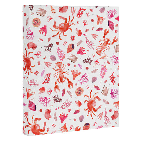 Ninola Design Crabs Lobsters Coastal Coral Reef Red Art Canvas