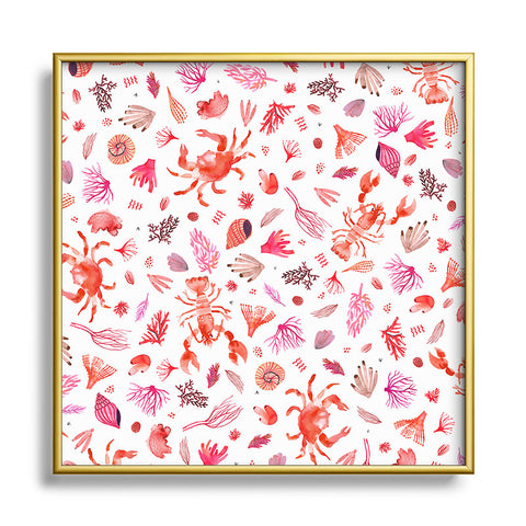 Ninola Design Crabs Lobsters Coastal Coral Reef Red Square Metal Framed Art Print