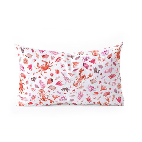 Ninola Design Crabs Lobsters Coastal Coral Reef Red Oblong Throw Pillow