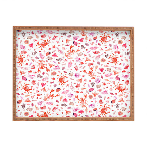 Ninola Design Crabs Lobsters Coastal Coral Reef Red Rectangular Tray