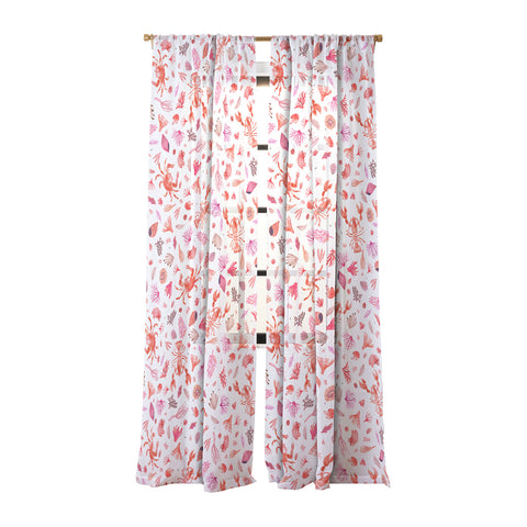 Ninola Design Crabs Lobsters Coastal Coral Reef Red Sheer Non Repeat