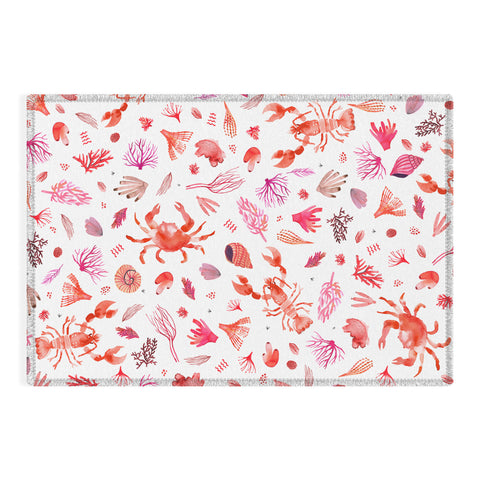 Ninola Design Crabs Lobsters Coastal Coral Reef Red Outdoor Rug