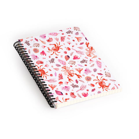 Ninola Design Crabs Lobsters Coastal Coral Reef Red Spiral Notebook
