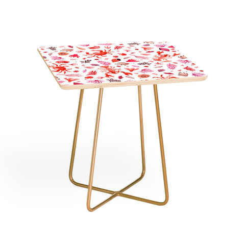 Ninola Design Crabs Lobsters Coastal Coral Reef Red Side Table