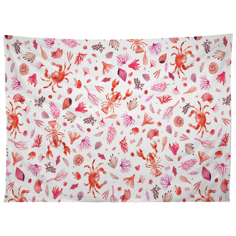 Ninola Design Crabs Lobsters Coastal Coral Reef Red Tapestry