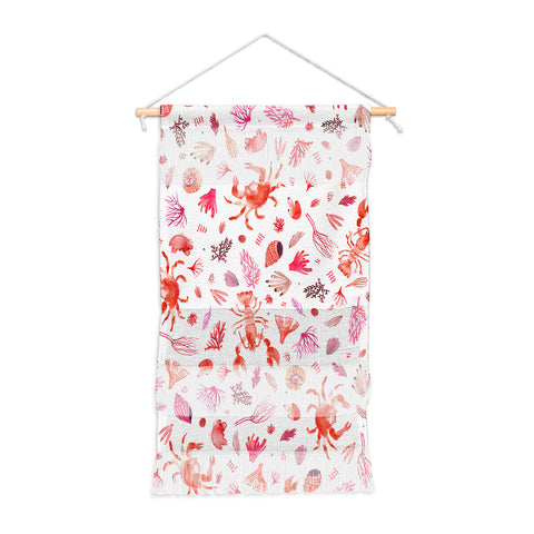 Ninola Design Crabs Lobsters Coastal Coral Reef Red Wall Hanging Portrait