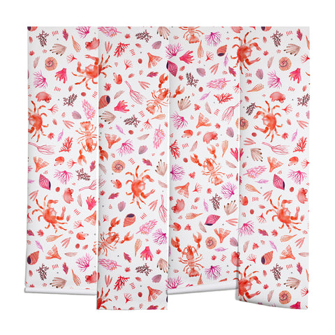 Ninola Design Crabs Lobsters Coastal Coral Reef Red Wall Mural
