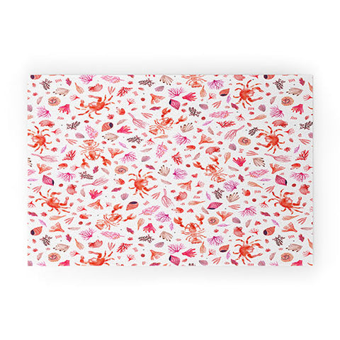 Ninola Design Crabs Lobsters Coastal Coral Reef Red Welcome Mat