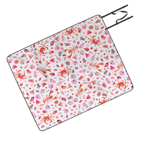 Ninola Design Crabs Lobsters Coastal Coral Reef Red Picnic Blanket