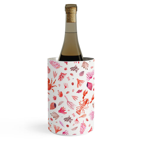 Ninola Design Crabs Lobsters Coastal Coral Reef Red Wine Chiller