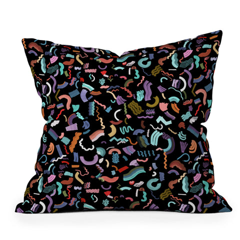 Ninola Design Curly Zigzag Marker Black Outdoor Throw Pillow