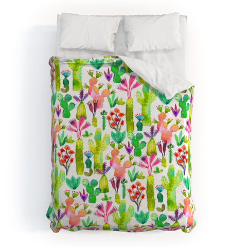 Ninola Design Cute and green cacti garden plants Duvet Cover