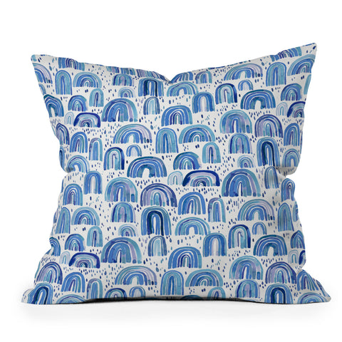 Ninola Design Cute Blue Rainbows Outdoor Throw Pillow