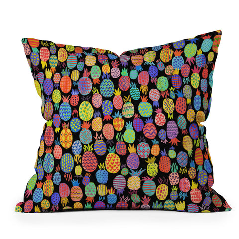 Ninola Design cute tropical pineapples black Outdoor Throw Pillow