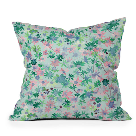 Ninola Design Daisies Spring Green Outdoor Throw Pillow