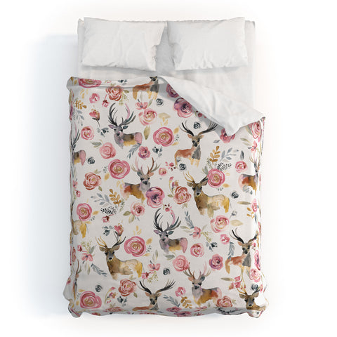 Ninola Design Deers and flowers Rustic white Duvet Cover