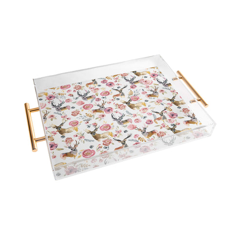 Ninola Design Deers and flowers Rustic white Acrylic Tray