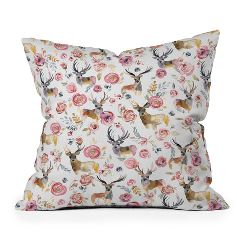 Ninola Design Deers and flowers Rustic white Outdoor Throw Pillow