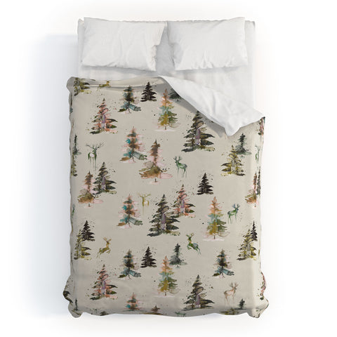 Ninola Design Deers and trees forest Beige Duvet Cover