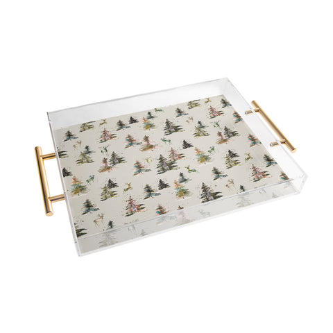 Ninola Design Deers and trees forest Beige Acrylic Tray