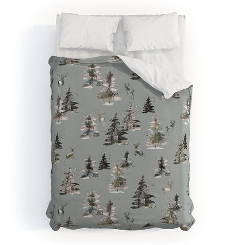 Ninola Design Deers and trees forest Gray Duvet Cover