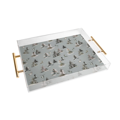 Ninola Design Deers and trees forest Gray Acrylic Tray