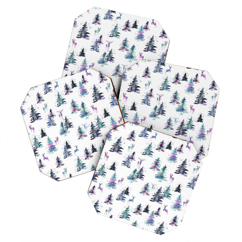 Ninola Design Deers and trees forest Pastel Coaster Set
