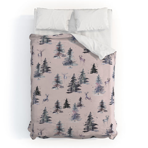 Ninola Design Deers and trees forest Pink Duvet Cover
