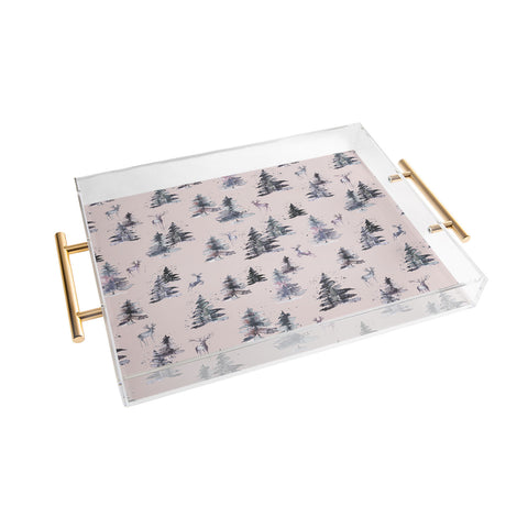 Ninola Design Deers and trees forest Pink Acrylic Tray