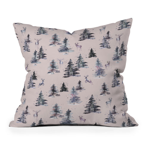 Ninola Design Deers and trees forest Pink Outdoor Throw Pillow