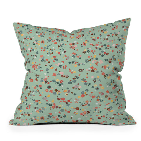 Ninola Design Ditsy flowers Green Outdoor Throw Pillow
