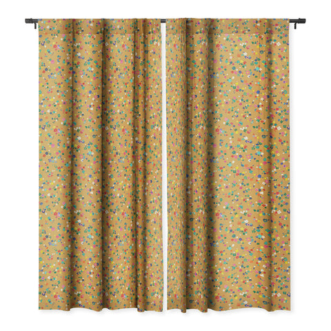 Ninola Design Ditsy Flowers Perennial Mustard Blackout Window Curtain