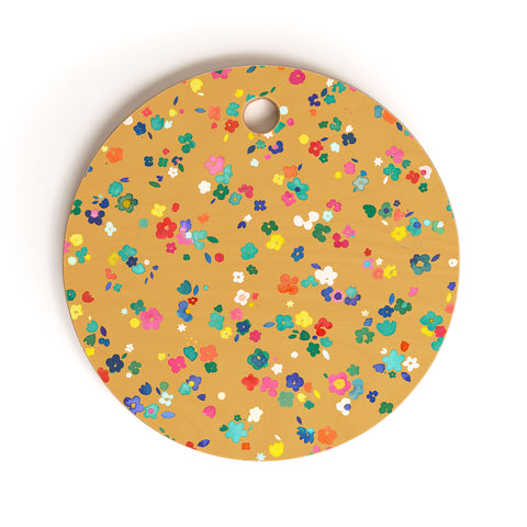 Ninola Design Ditsy Flowers Perennial Mustard Cutting Board Round