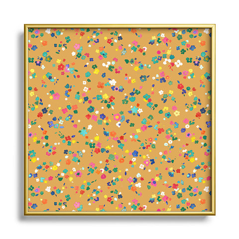 Ninola Design Ditsy Flowers Perennial Mustard Square Metal Framed Art Print