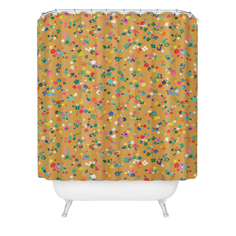 Ninola Design Ditsy Flowers Perennial Mustard Shower Curtain