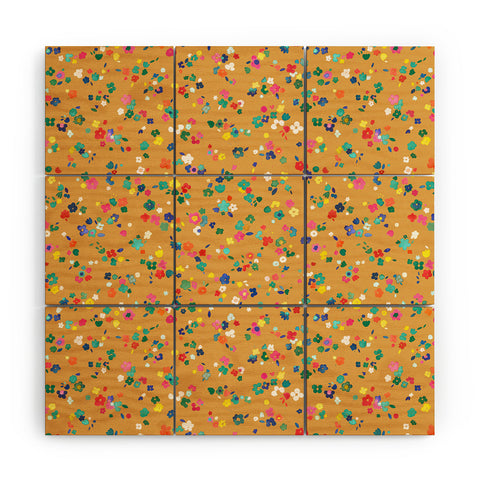 Ninola Design Ditsy Flowers Perennial Mustard Wood Wall Mural
