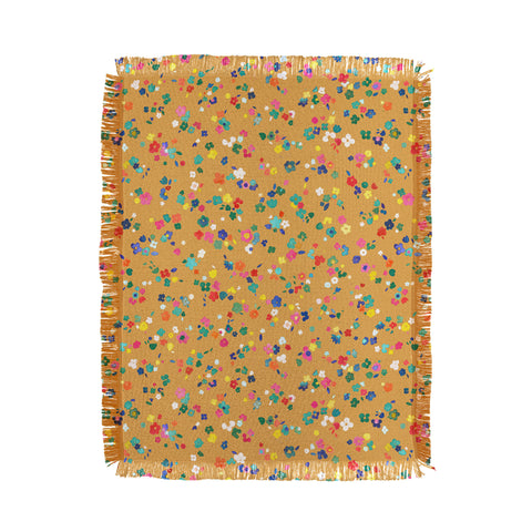 Ninola Design Ditsy Flowers Perennial Mustard Throw Blanket