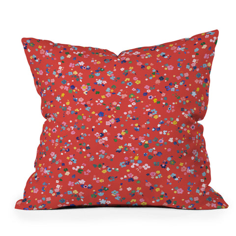 Ninola Design Ditsy modern flowers Red Outdoor Throw Pillow