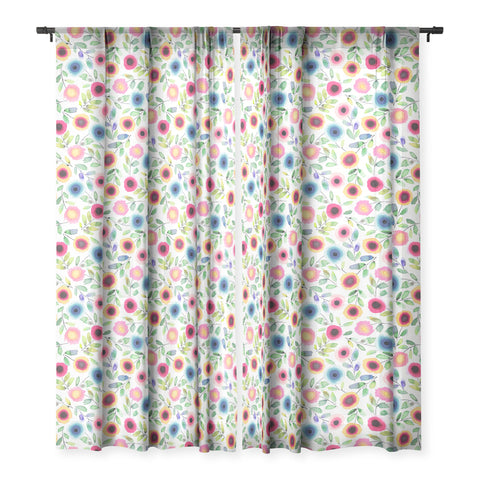 Ninola Design Dots Flowers Perennial Red Sheer Window Curtain