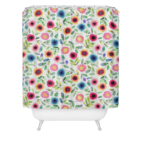 Ninola Design Dots Flowers Perennial Red Shower Curtain