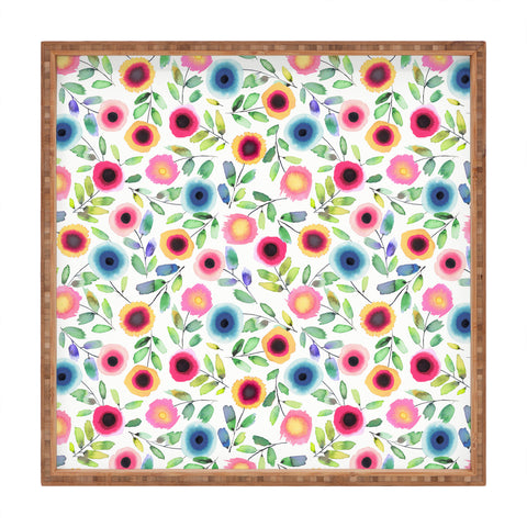 Ninola Design Dots Flowers Perennial Red Square Tray