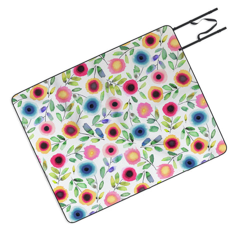 Ninola Design Dots Flowers Perennial Red Picnic Blanket