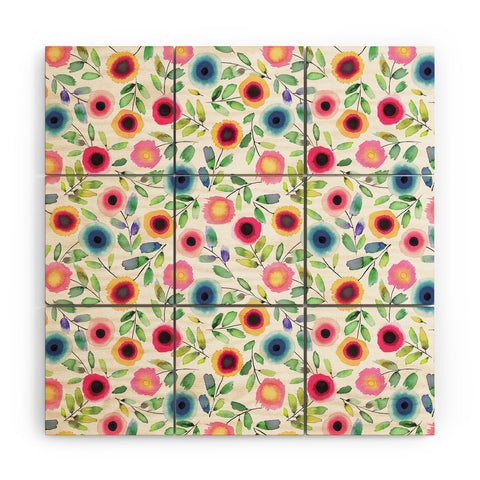 Ninola Design Dots Flowers Perennial Red Wood Wall Mural