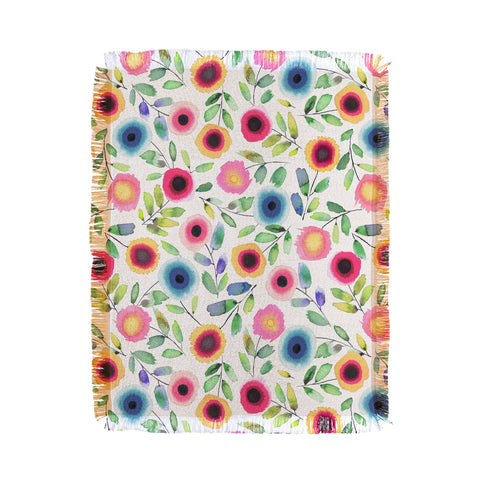 Ninola Design Dots Flowers Perennial Red Throw Blanket