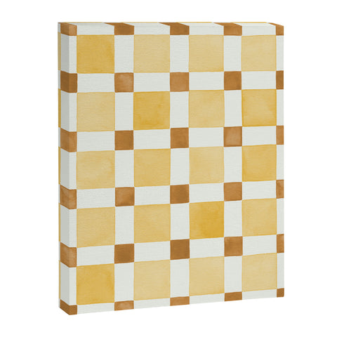 Ninola Design Everyday Artifact Checker Mosaic Tiles Geometry Yellow Art Canvas